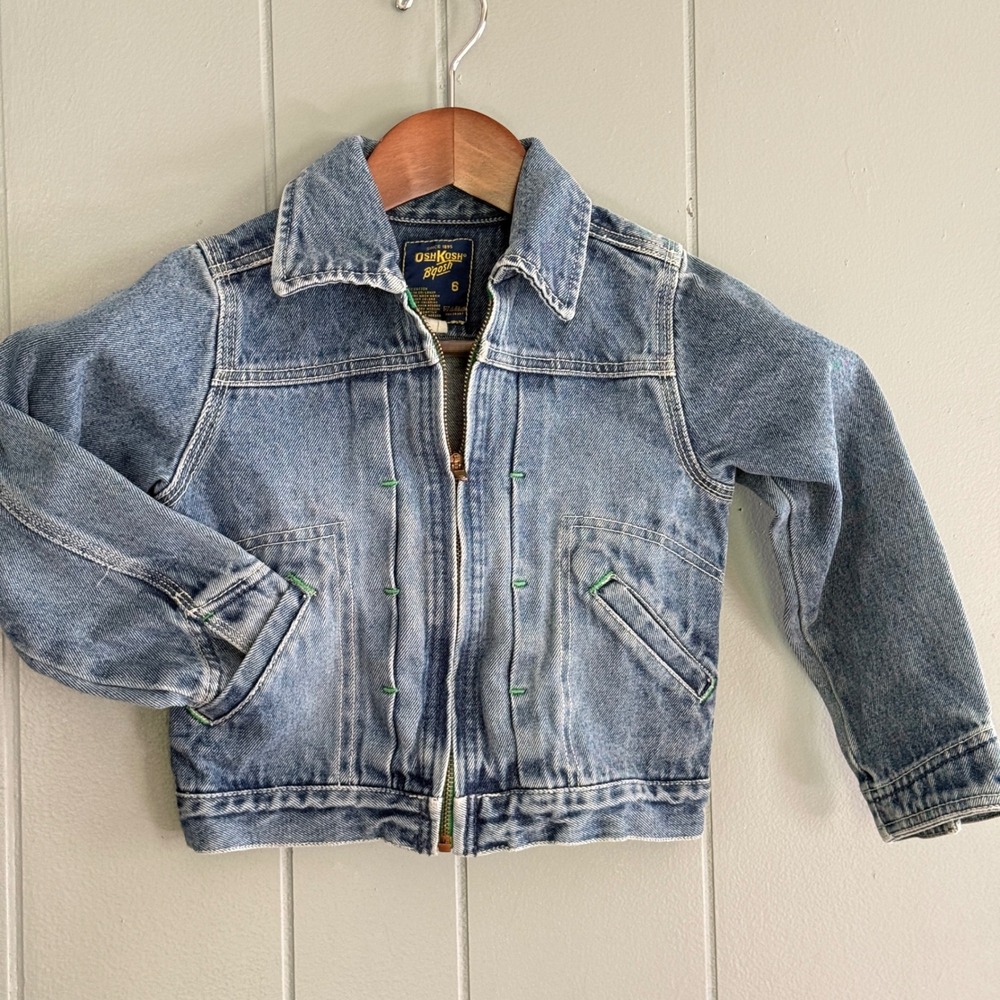 Vintage‎ OshKosh B'gosh Kids Denim Jacket Size 6 Zip Up 80s 100% Cotton USA Blue